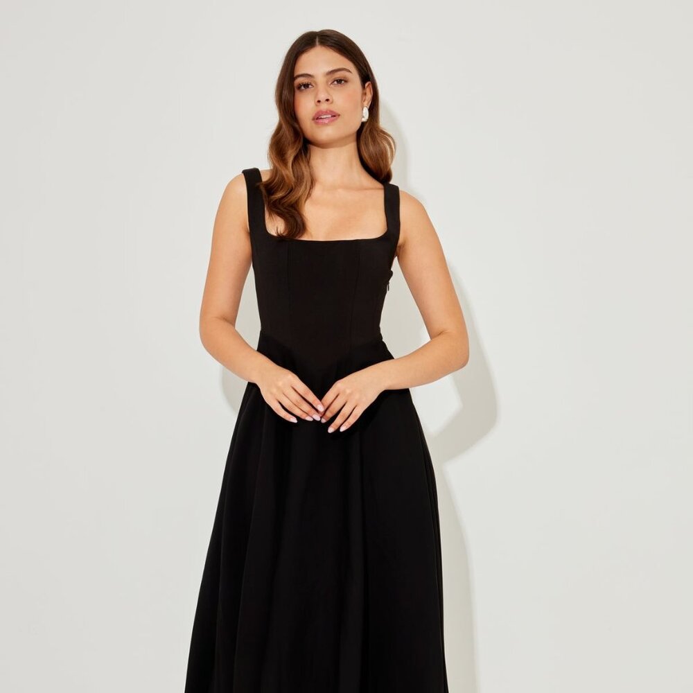 Odd Muse Black High Waist Midi Dress